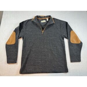 Orvis Men's Size M Gray Pullover Sweater 1/4 Zip Leather Trim Elbow Patch